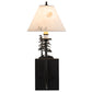 Meyda Lighting 8" Satin Black Wrought Iron Pressed Foliage Tall Pines Wall Sconce With Beige Fabric Shade