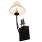 Meyda Lighting 8" Satin Black Wrought Iron Pressed Foliage Tall Pines Wall Sconce With Beige Fabric Shade