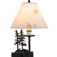 Meyda Lighting 8" Satin Black Wrought Iron Pressed Foliage Tall Pines Wall Sconce With Beige Fabric Shade