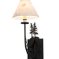 Meyda Lighting 8" Satin Black Wrought Iron Pressed Foliage Tall Pines Wall Sconce With Beige Fabric Shade