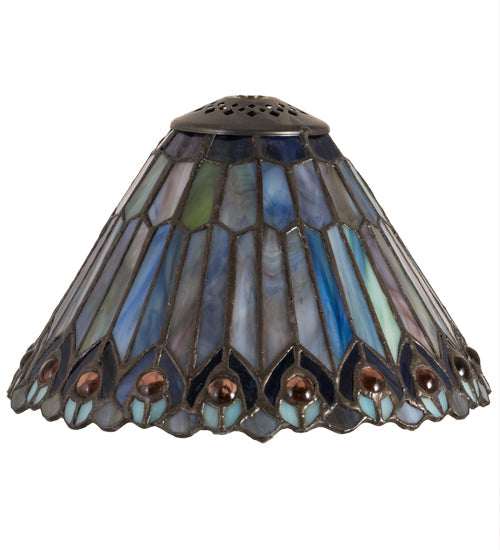 Meyda Lighting 8" Tiffany Jeweled Peacock Multi-Colored Cone Shade Glass
