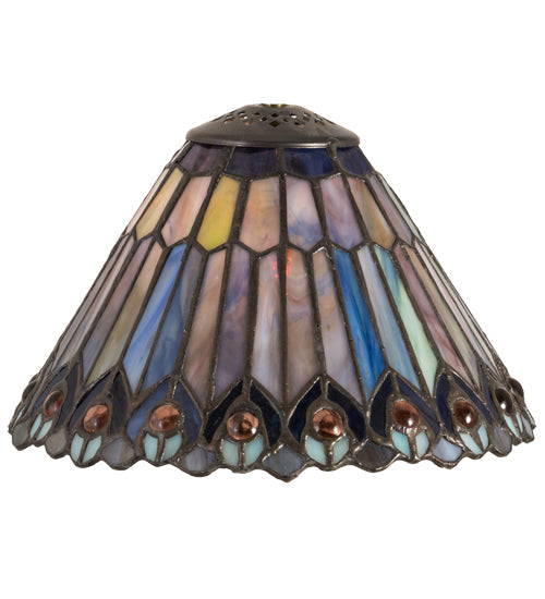 Meyda Lighting 8" Tiffany Jeweled Peacock Multi-Colored Cone Shade Glass