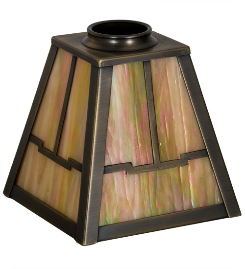 Meyda Lighting 9" Antique Brass Mission With Ring Valley View Frame With Beige Iridescent Shade Glass