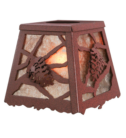 Meyda Lighting 9" Branch Pinecone Ring Rust Frame and Silver Mica Shade Glass