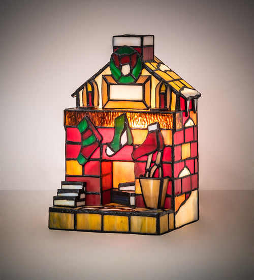 Meyda Lighting 9" Fireplace Accent Table Lamp With Multi-Colored Shade Glass