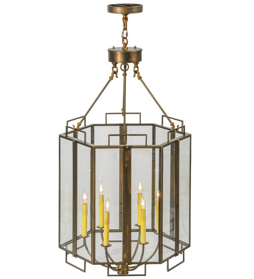 Meyda Lighting Abbey 24" 6-Light Antique Copper Six Sided Pendant Light With Clear Shade Glass