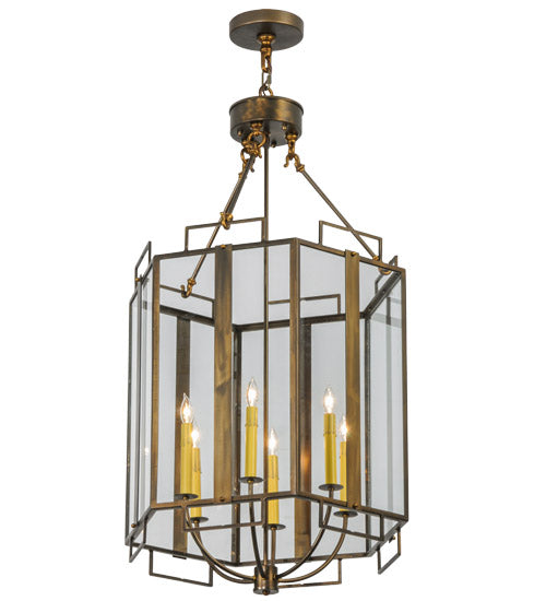 Meyda Lighting Abbey 24" 6-Light Antique Copper Six Sided Pendant Light With Clear Shade Glass