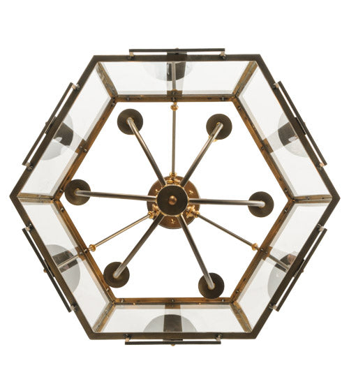Meyda Lighting Abbey 24" 6-Light Antique Copper Six Sided Pendant Light With Clear Shade Glass