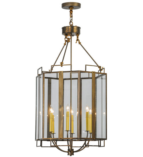 Meyda Lighting Abbey 24" 6-Light Antique Copper Six Sided Pendant Light With Clear Shade Glass