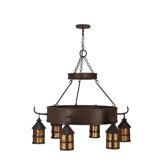 Meyda Lighting Aberdeen 48" 6-Light Cafe Noir Chandelier With Amber Mica Shade Glass