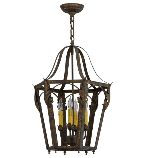 Meyda Lighting Acacia 17" 4-Light Old Gold Pendant Light With Amber Faux Candlelight