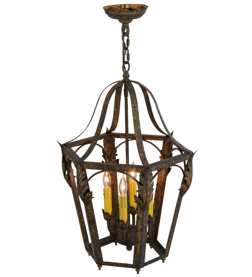 Meyda Lighting Acacia 17" 4-Light Old Gold Pendant Light With Amber Faux Candlelight