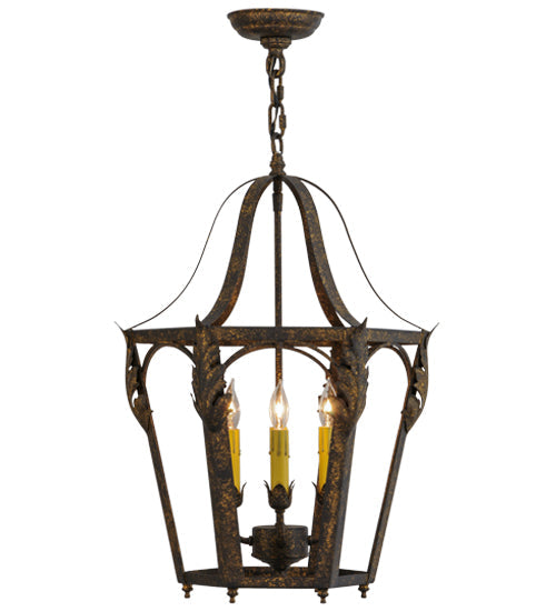Meyda Lighting Acacia 17" 4-Light Old Gold Pendant Light With Amber Faux Candlelight