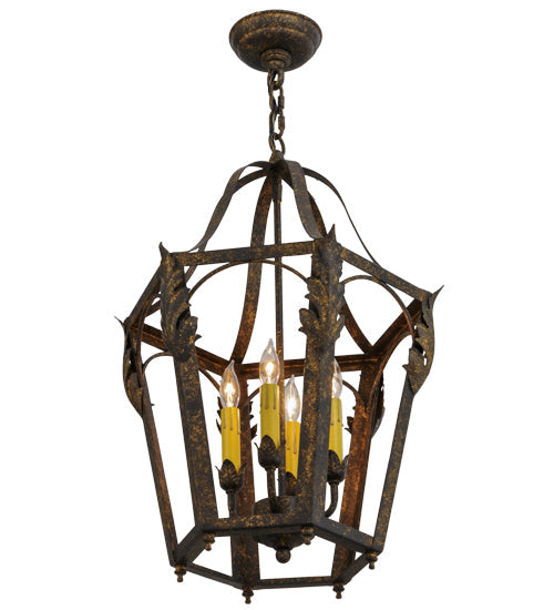 Meyda Lighting Acacia 17" 4-Light Old Gold Pendant Light With Amber Faux Candlelight