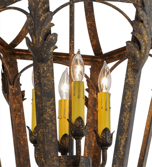 Meyda Lighting Acacia 17" 4-Light Old Gold Pendant Light With Amber Faux Candlelight