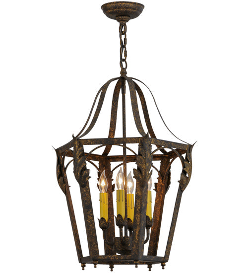 Meyda Lighting Acacia 17" 4-Light Old Gold Pendant Light With Amber Faux Candlelight