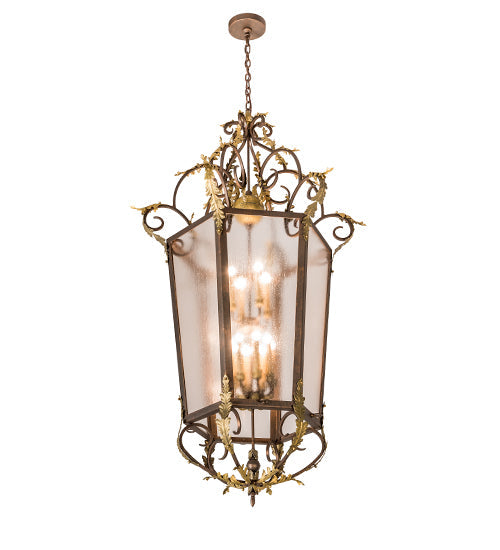 Meyda Lighting Acanthus 35" 12-Light Light Tobacco & Antique Gold Elisa Pendant Light With Clear Rainstone Idalight Shade Glass