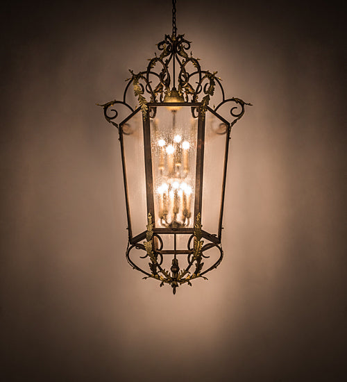 Meyda Lighting Acanthus 35" 12-Light Light Tobacco & Antique Gold Elisa Pendant Light With Clear Rainstone Idalight Shade Glass