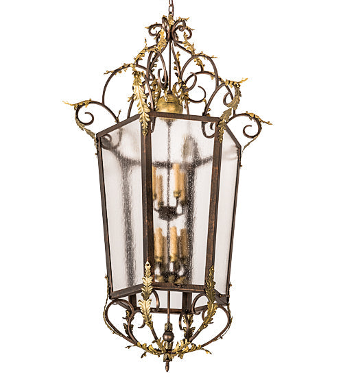 Meyda Lighting Acanthus 35" 12-Light Light Tobacco & Antique Gold Elisa Pendant Light With Clear Rainstone Idalight Shade Glass