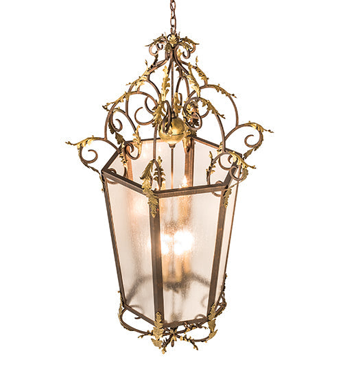 Meyda Lighting Acanthus 35" 12-Light Light Tobacco & Antique Gold Elisa Pendant Light With Clear Rainstone Idalight Shade Glass