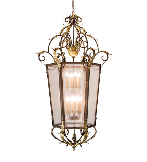 Meyda Lighting Acanthus 35" 12-Light Light Tobacco & Antique Gold Elisa Pendant Light With Clear Rainstone Idalight Shade Glass