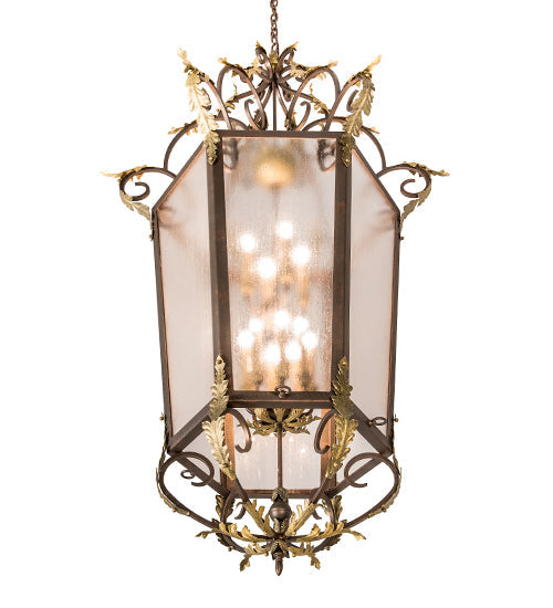 Meyda Lighting Acanthus 35" 12-Light Light Tobacco & Antique Gold Elisa Pendant Light With Clear Rainstone Idalight Shade Glass
