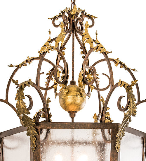 Meyda Lighting Acanthus 35" 12-Light Light Tobacco & Antique Gold Elisa Pendant Light With Clear Rainstone Idalight Shade Glass