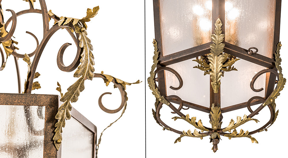 Meyda Lighting Acanthus 35" 12-Light Light Tobacco & Antique Gold Elisa Pendant Light With Clear Rainstone Idalight Shade Glass