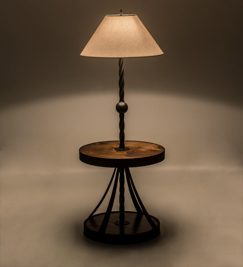 Meyda Lighting Achse 58" Natural Wood & Oil Rubbed Bronze Floor Lamp With Beige Textrene Shade