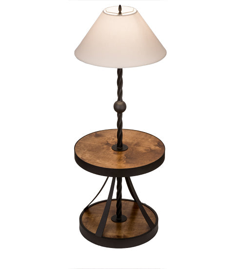 Meyda Lighting Achse 58" Natural Wood & Oil Rubbed Bronze Floor Lamp With Beige Textrene Shade