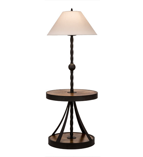 Meyda Lighting Achse 58" Natural Wood & Oil Rubbed Bronze Floor Lamp With Beige Textrene Shade