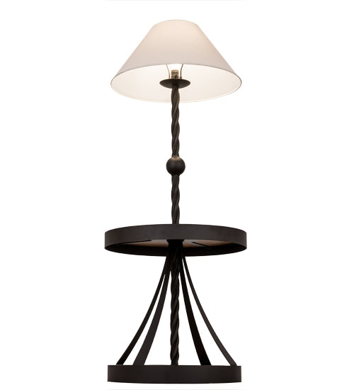 Meyda Lighting Achse 58" Natural Wood & Oil Rubbed Bronze Floor Lamp With Beige Textrene Shade