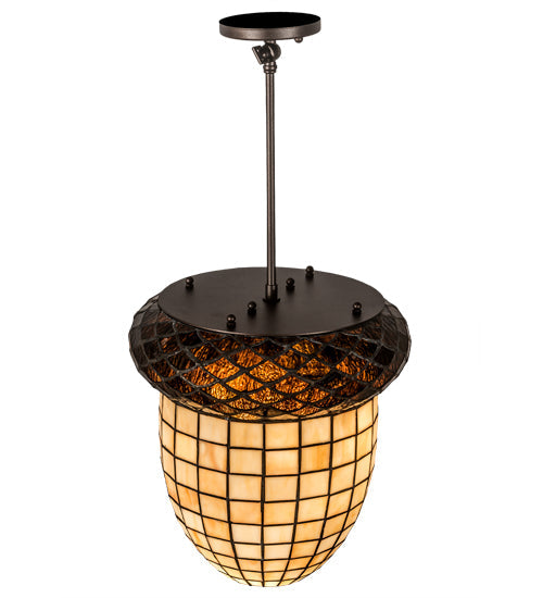 Meyda Lighting Acorn 12" 3-Light Mahogany Bronze Pendant Light With Root Beer & Beige Shade Glass
