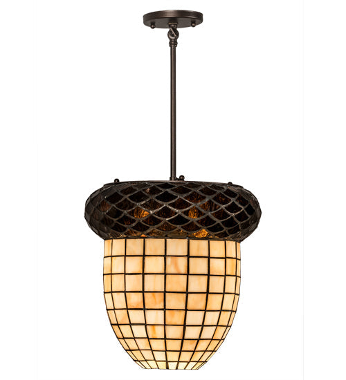 Meyda Lighting Acorn 12" 3-Light Mahogany Bronze Pendant Light With Root Beer & Beige Shade Glass