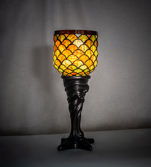 Meyda Lighting Acorn 16" Mahogany Bronze Accent Table Lamp With Ruby & Green Stained Shade Glass