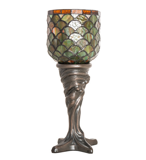 Meyda Lighting Acorn 16" Mahogany Bronze Accent Table Lamp With Ruby & Green Stained Shade Glass