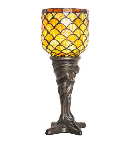 Meyda Lighting Acorn 16" Mahogany Bronze Accent Table Lamp With Ruby & Green Stained Shade Glass