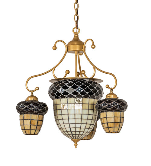 Meyda Lighting Acorn 28" 5-Light Goldtastic Chandelier With Beige & Brown Stained Shade Glass