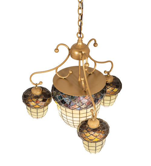 Meyda Lighting Acorn 28" 5-Light Goldtastic Chandelier With Beige & Brown Stained Shade Glass