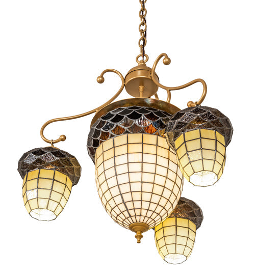 Meyda Lighting Acorn 28" 5-Light Goldtastic Chandelier With Beige & Brown Stained Shade Glass