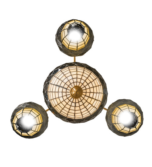 Meyda Lighting Acorn 28" 5-Light Goldtastic Chandelier With Beige & Brown Stained Shade Glass