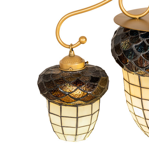 Meyda Lighting Acorn 28" 5-Light Goldtastic Chandelier With Beige & Brown Stained Shade Glass