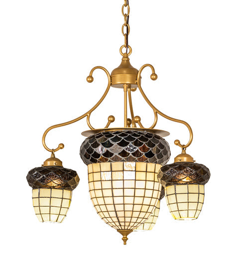 Meyda Lighting Acorn 28" 5-Light Goldtastic Chandelier With Beige & Brown Stained Shade Glass