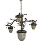Meyda Lighting Acorn Branch 48" 4-Light Dark Burnished Antique Copper Chandelier With Bark Brown & Beige Art Shade Glass