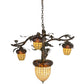 Meyda Lighting Acorn Branch 48" 4-Light Dark Burnished Antique Copper Chandelier With Bark Brown & Beige Art Shade Glass