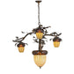 Meyda Lighting Acorn Branch 48" 4-Light Dark Burnished Antique Copper Chandelier With Bark Brown & Beige Art Shade Glass