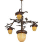 Meyda Lighting Acorn Branch 48" 4-Light Dark Burnished Antique Copper Chandelier With Bark Brown & Beige Art Shade Glass