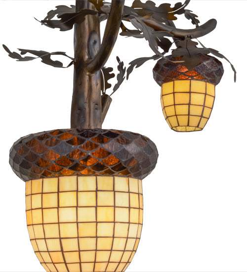Meyda Lighting Acorn Branch 48" 4-Light Dark Burnished Antique Copper Chandelier With Bark Brown & Beige Art Shade Glass