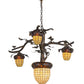Meyda Lighting Acorn Branch 48" 4-Light Dark Burnished Antique Copper Chandelier With Bark Brown & Beige Art Shade Glass