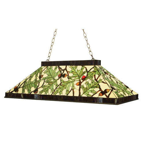 Meyda Lighting Acorn & Oak Leaf 39" 3-Light Mahogany Bronze Island Pendant Light With Green & Beige Shade Glass